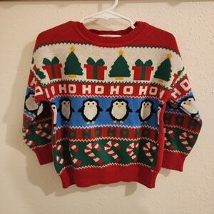 H&M Festive Red Sweater with Green and Yellow Accents